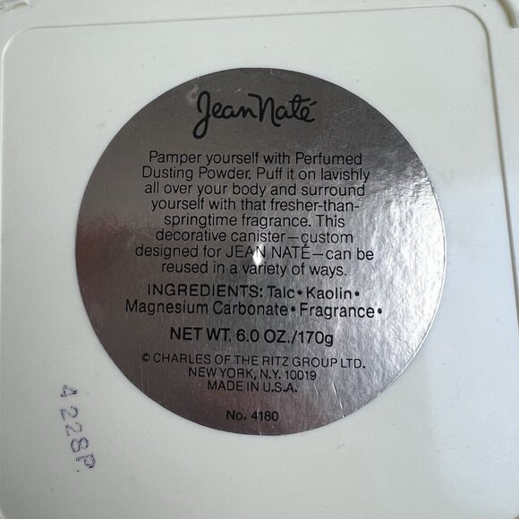 Jean Nate Perfumed Bath Powder Sealed 6 oz w Puff Square‎ NOS New Old Stock - Picture 2 of 9